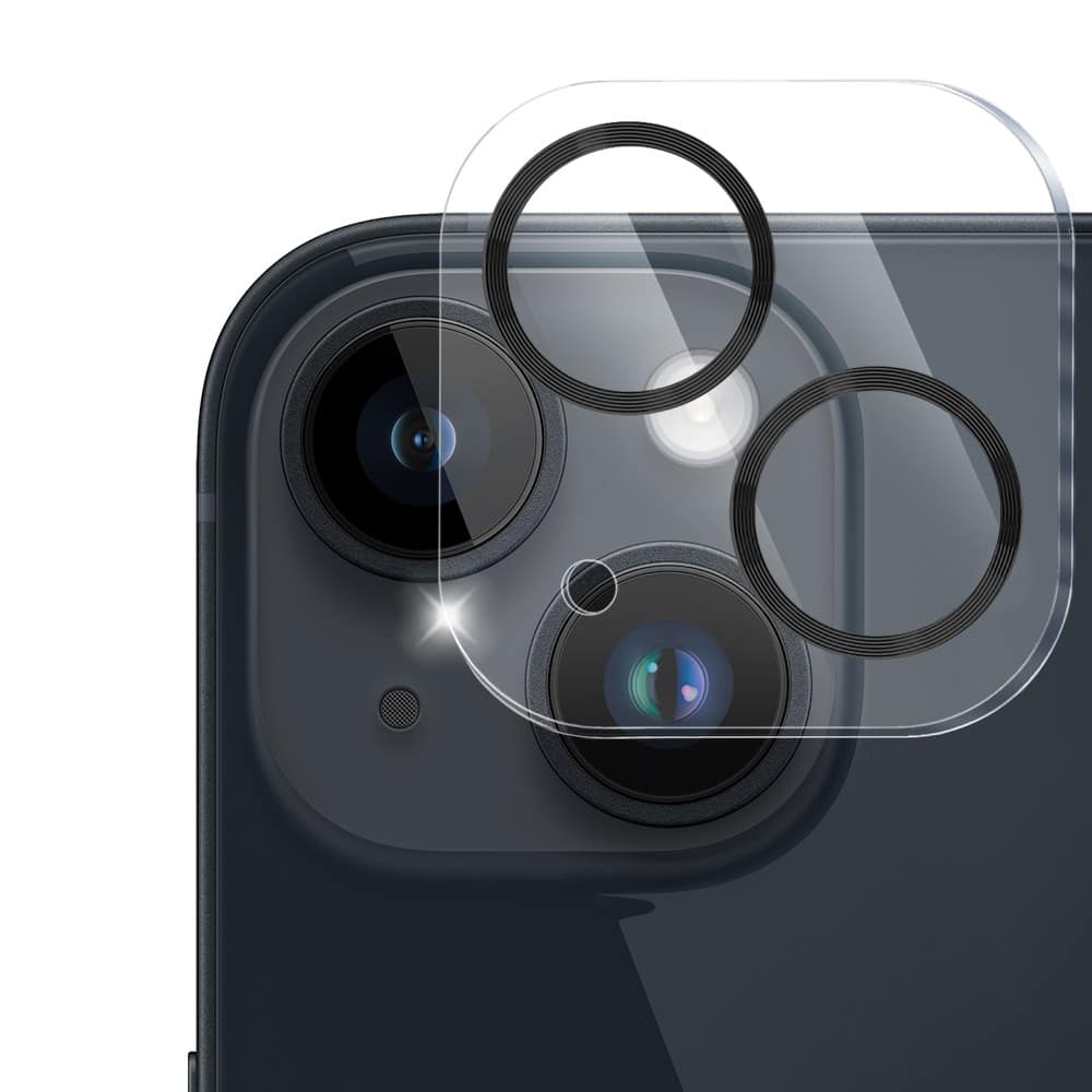iPhone 13 Mini pełne szkło hartowane na cały aparat z metalowymi pierścieniami, czarne