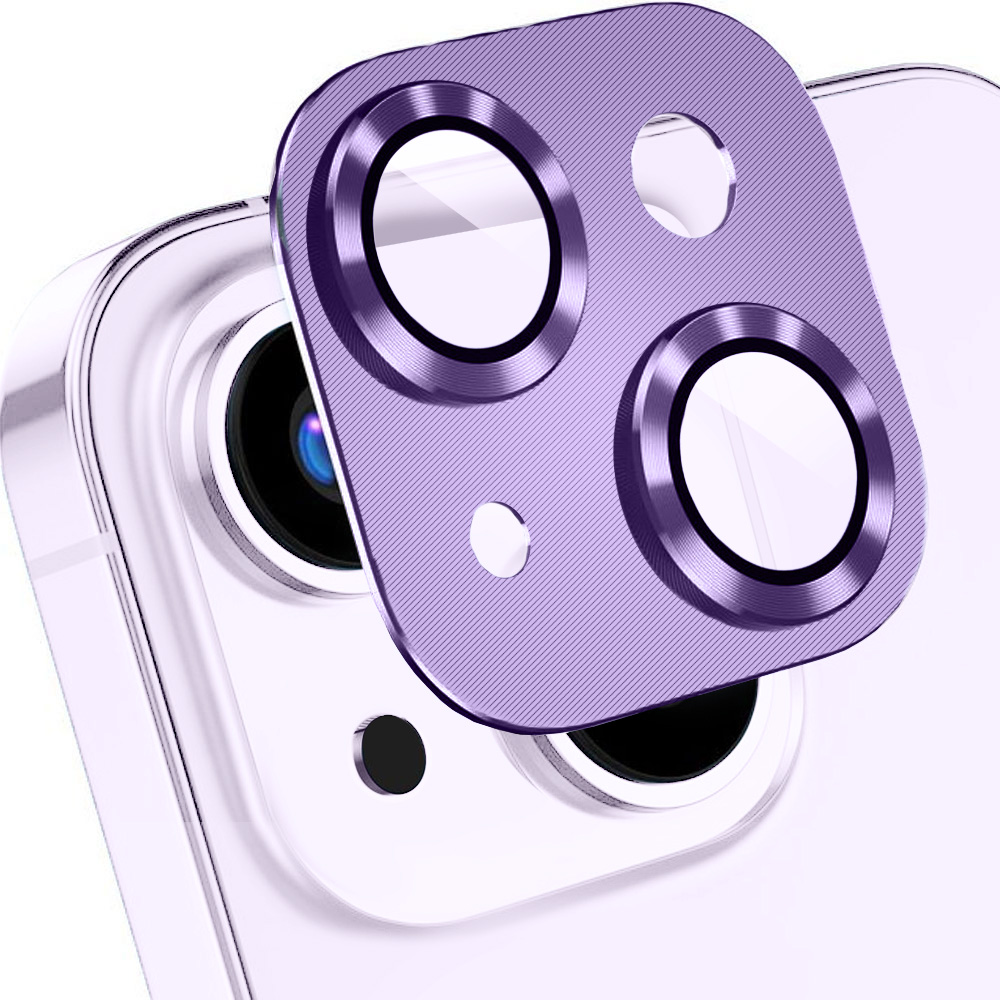 iPhone 14 metalowa osłona na cały aparat, wbudowane szkła 9H, fioletowa