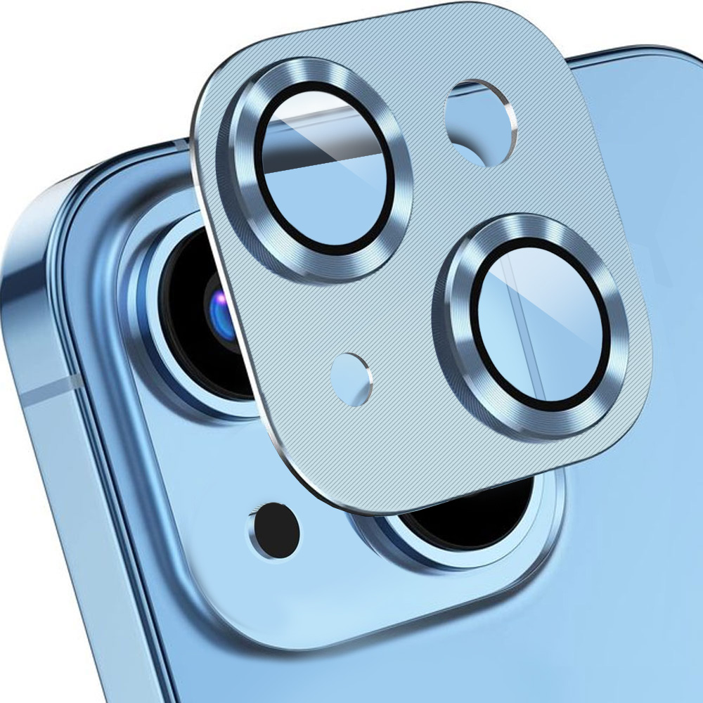iPhone 14 metalowa osłona na cały aparat, wbudowane szkła 9H, niebieska