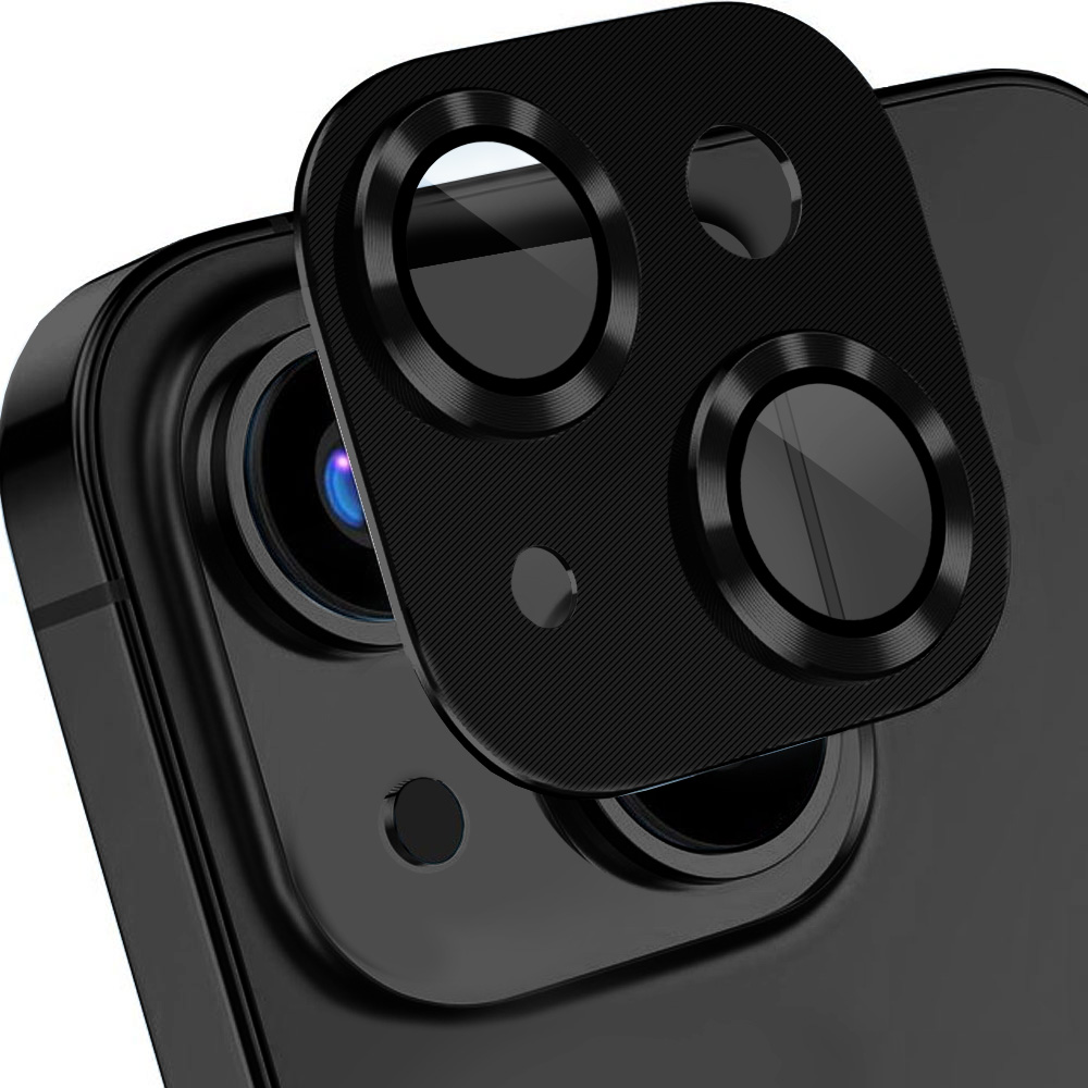 iPhone 14 metalowa osłona na cały aparat, wbudowane szkła 9H, czarna