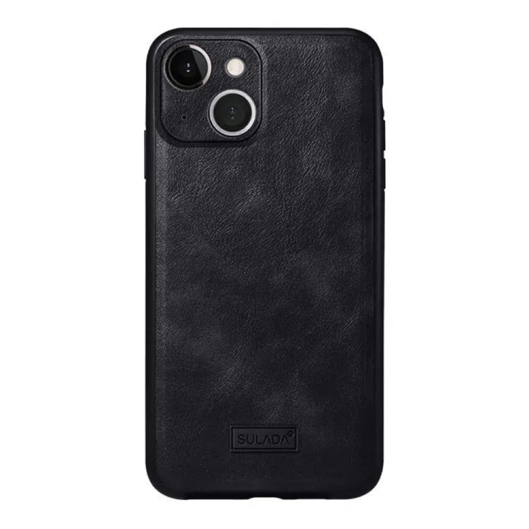 etui do iphone 13 eleganckie luksusowe skórzane velvet black sulada oryginal, osłona na aparat, czarne