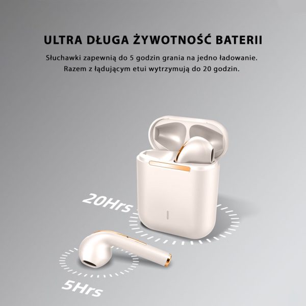 słuchawki sportowe douszne z bluetooth i pudełkiem ładującym kolor biały (kopia)