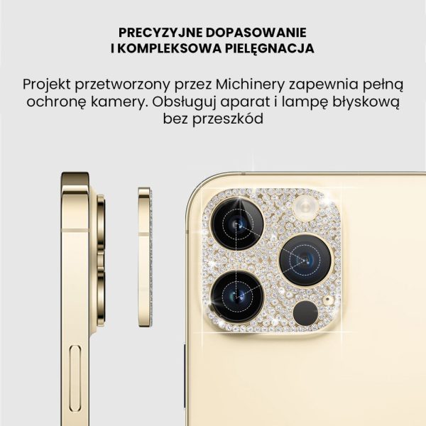 iphone 14 pro max luksusowa diamentowa metalowa osłona na cały aparat, złota