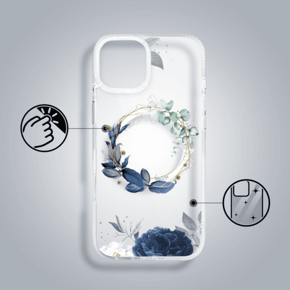 Etui do iPhone 14, Flower MagSafe, niebieskie kwiaty, przeźroczyste (1)