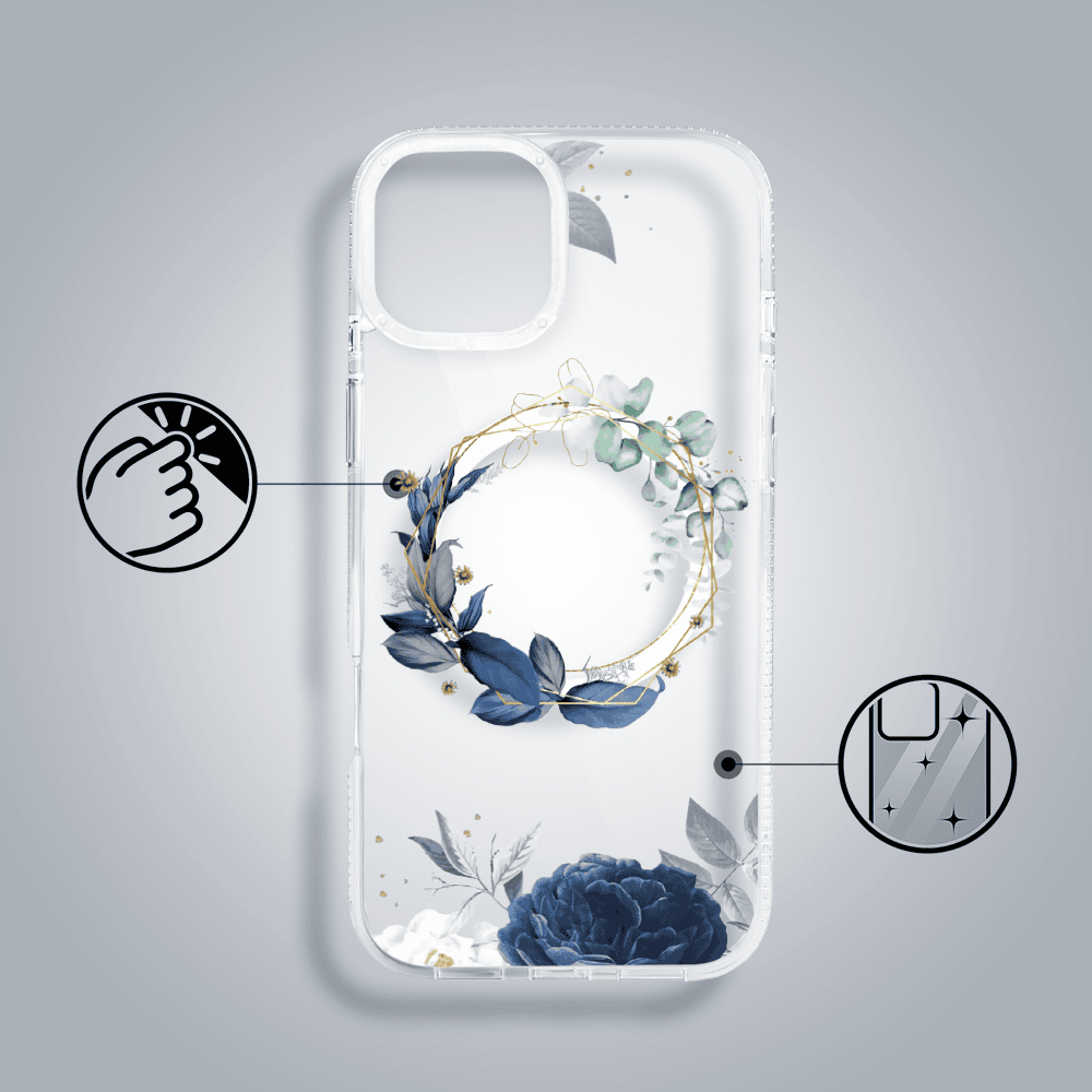 Etui do iPhone 14, Flower MagSafe, niebieskie kwiaty, przeźroczyste (1)