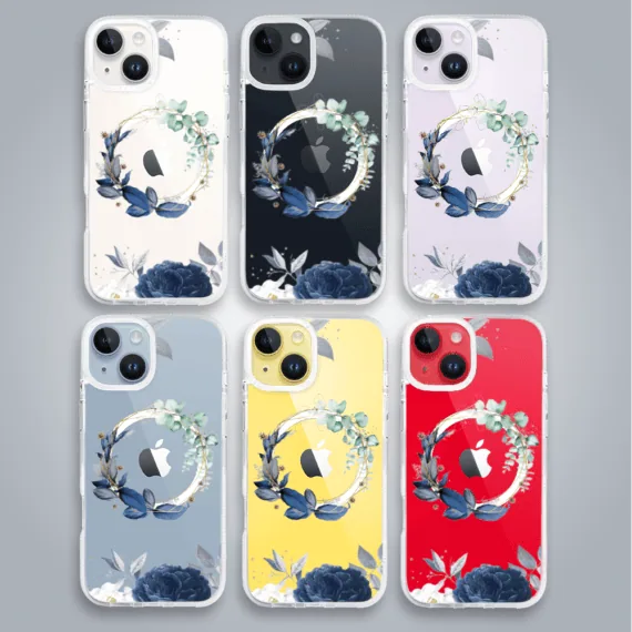 Etui do iPhone 14, Flower MagSafe, niebieskie kwiaty, przeźroczyste (2)