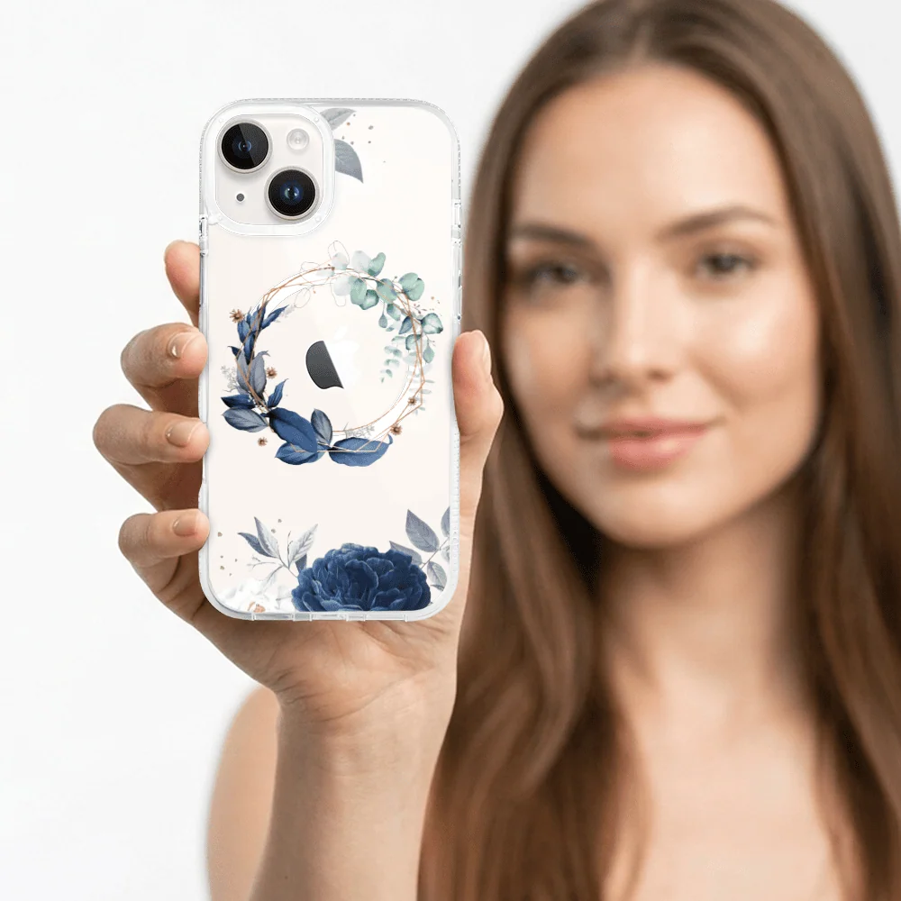 Etui do iPhone 14, Flower MagSafe, niebieskie kwiaty, przeźroczyste (4)