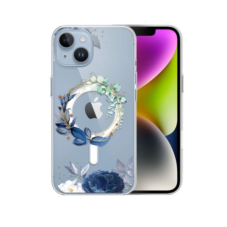 Etui do iPhone 14, Flower MagSafe, niebieskie kwiaty, przeźroczyste (6)