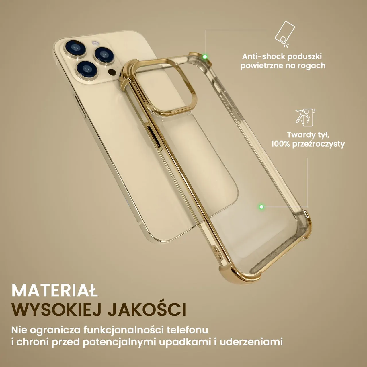 etui do iphone 14 pro max hybrid elegance anti shock z poduszkami, złote