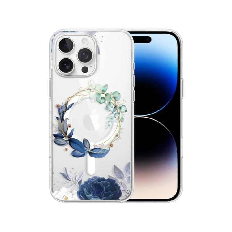 Etui do iPhone 14 Pro, Flower MagSafe, niebieskie kwiaty, przeźroczyste (5)
