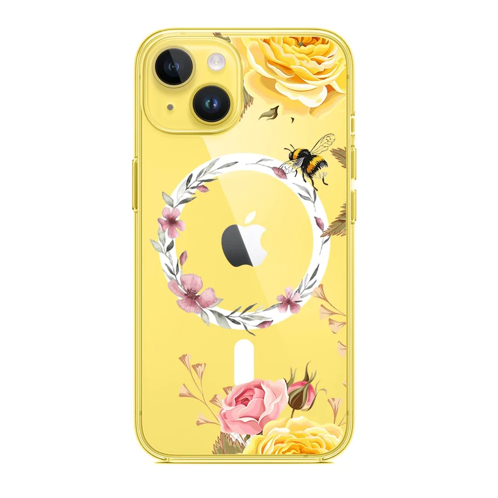 Etui do iPhone 14 Plus, kolorowe kwiaty i pszczoła etui z Magsafe