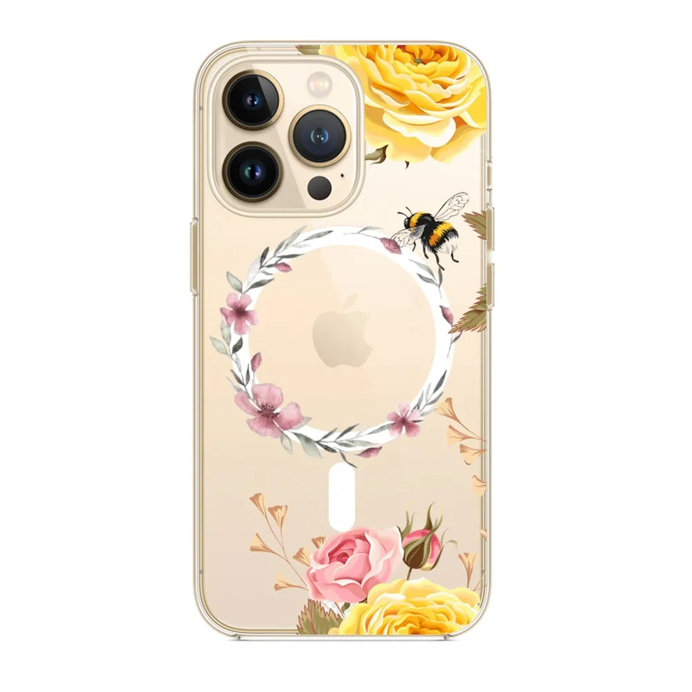 Etui do iPhone 14 Pro, kwiaty i pszczoła etui z Magsafe