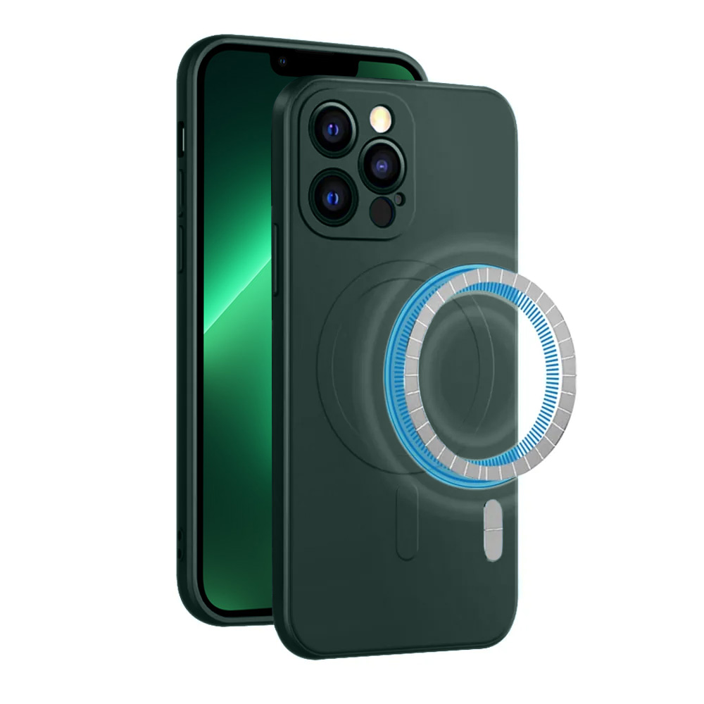 Etui do iPhone 13 Pro silikonowe z mikrofibrą Premium Soft Touch MagSafe ochrona aparatu, zielone