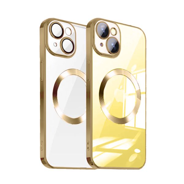 Etui do iPhone 14 MagSafe Luxury Protect przeźroczyste, hybrydowa ochrona kamery, złote