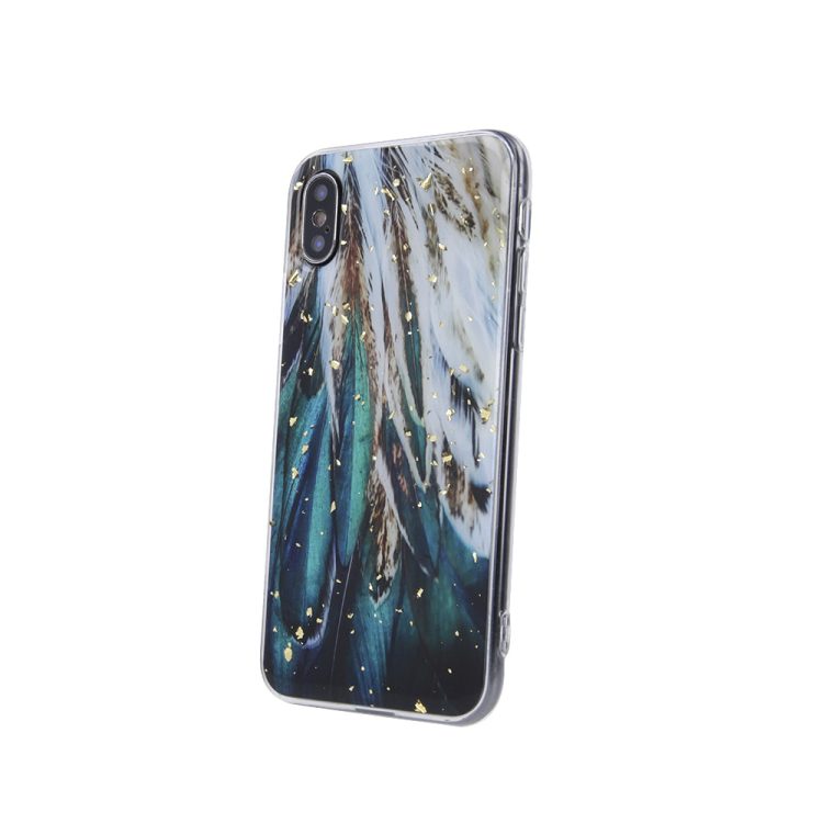 etui do iphone 7/8/se2020/se2022 brokatowe zielone pióra z cząstkami złota