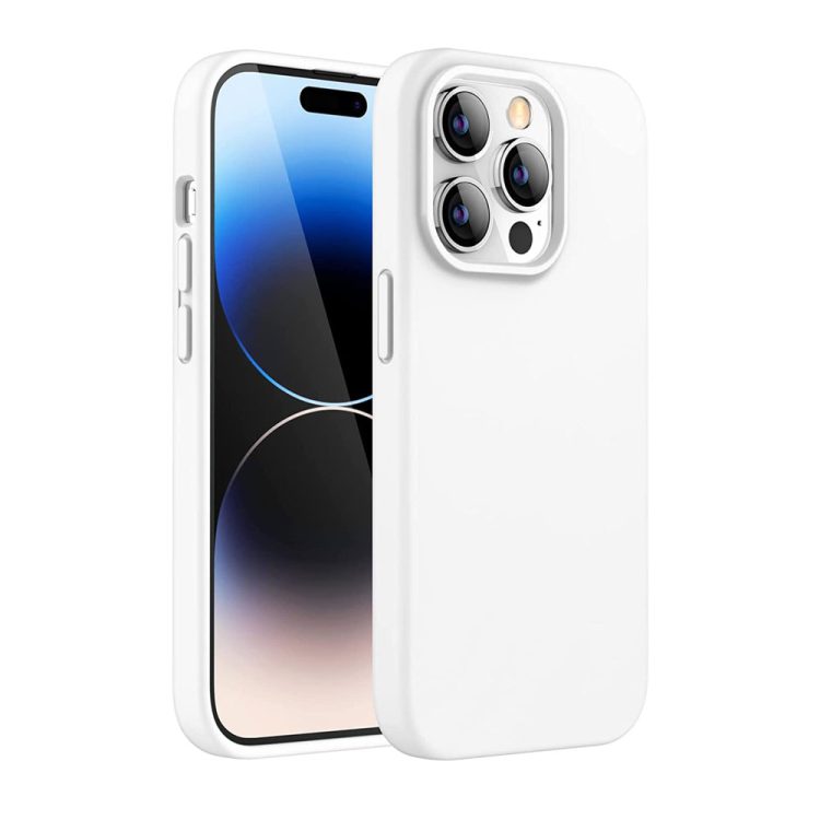 etui do iphone 14 pro max silikonowe z mikrofibrą soft touch, alabastrowe