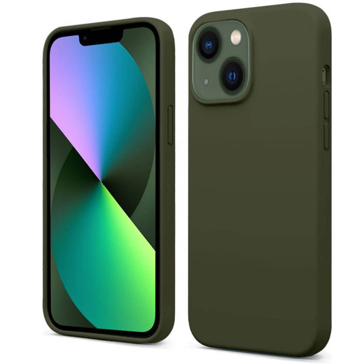 etui do iphone 13 silikonowe z mikrofibrą soft touch, khaki