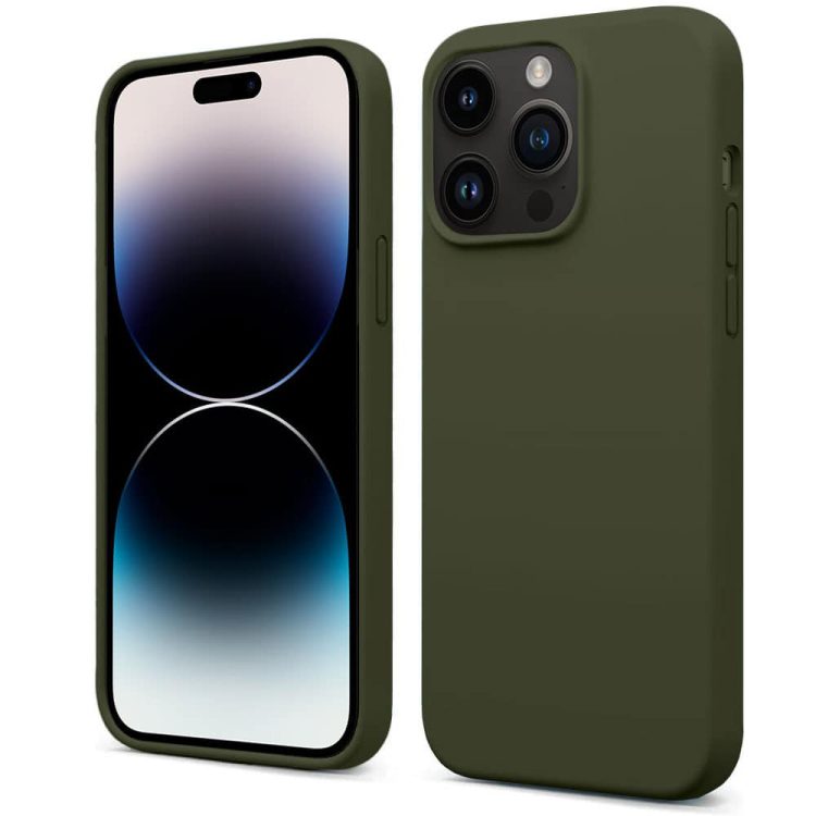 etui do iphone 14 pro silikonowe z mikrofibrą soft touch, khaki