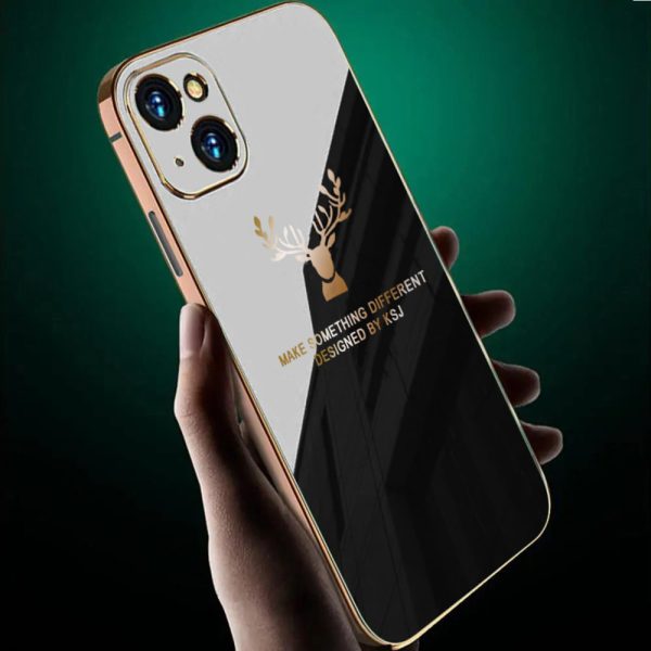 surphy do iphone 13 mini z nadrukiem, czarne ze złotą ramką