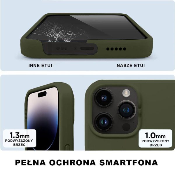 etui do iphone 14 pro silikonowe z mikrofibrą soft touch, khaki