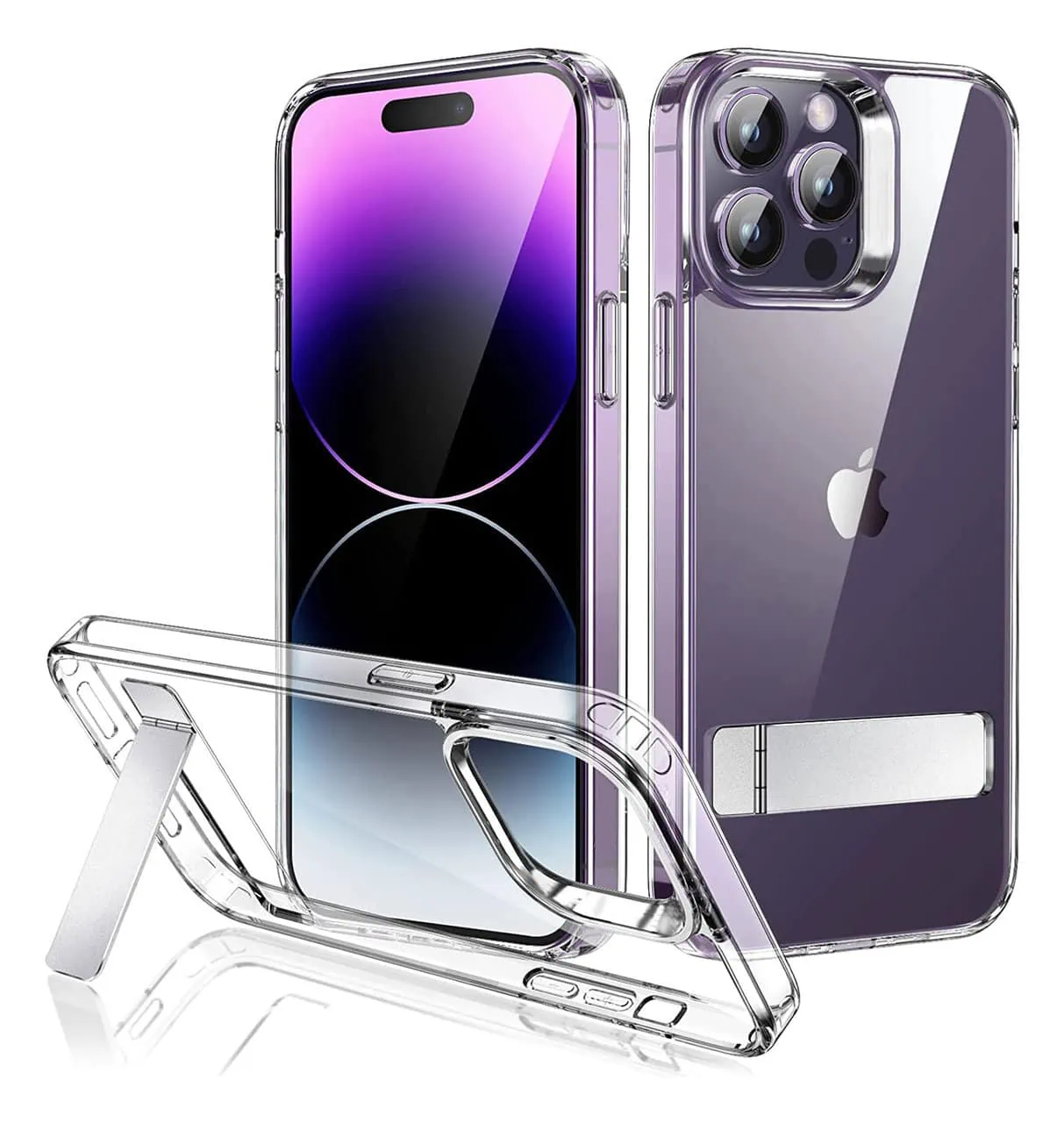 Etui do iPhone 14 Pro Max Clear Stand, metalowa podstawka, przeźroczyste
