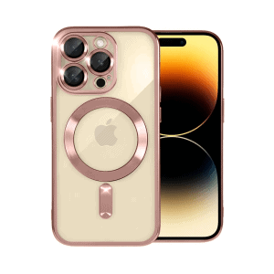 etui do iphone 14 pro max magsafe luxury protect przeźroczyste, hybrydowa ochrona kamery, różowe złoto