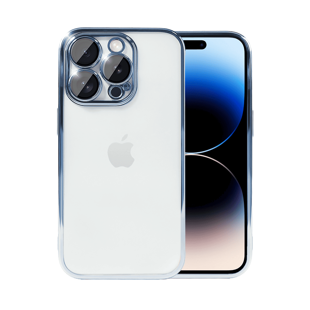 Etui do iPhone 14 Pro Max Slim Protect Full Cover z osłoną kamery i obiektywów 9H, górski niebieski