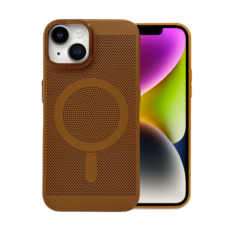 etui iphone 14 breathable cam ring, oddychające z magsafe, brązowe