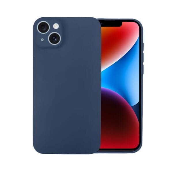 Etui do iPhone 14 silikonowe z mikrofibrą soft touch z osłoną na aparat, granatowe