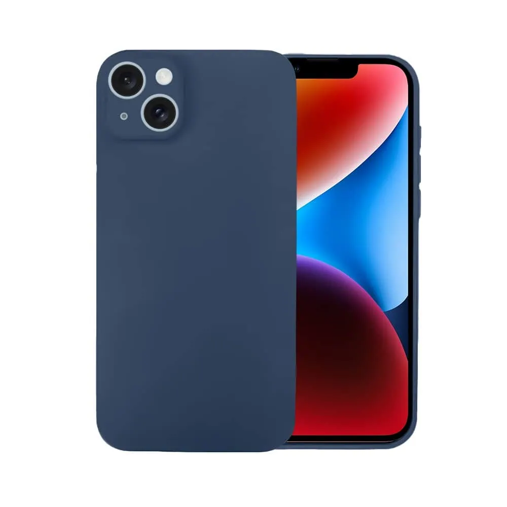 Etui do iPhone 14 silikonowe z mikrofibrą soft touch z osłoną na aparat, granatowe (2)