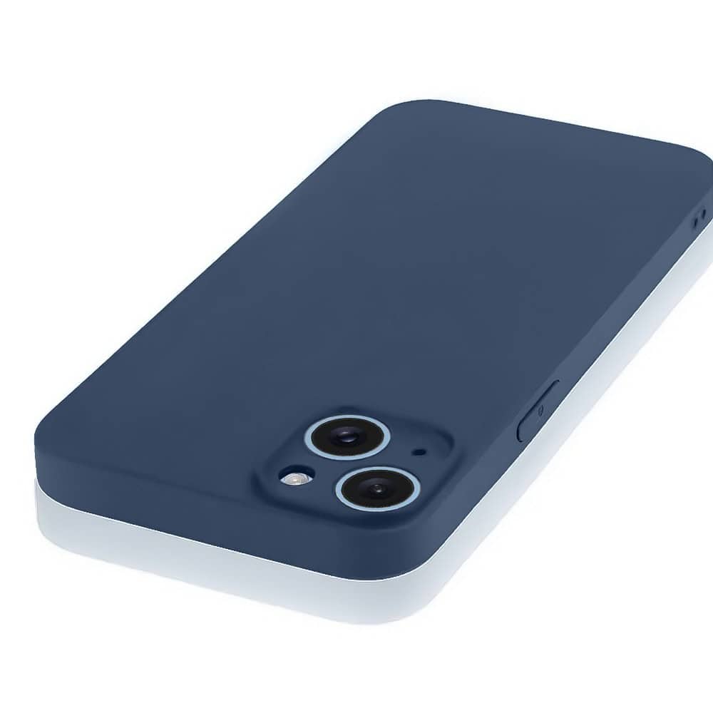 Etui do iPhone 14 silikonowe z mikrofibrą soft touch z osłoną na aparat, granatowe (4)