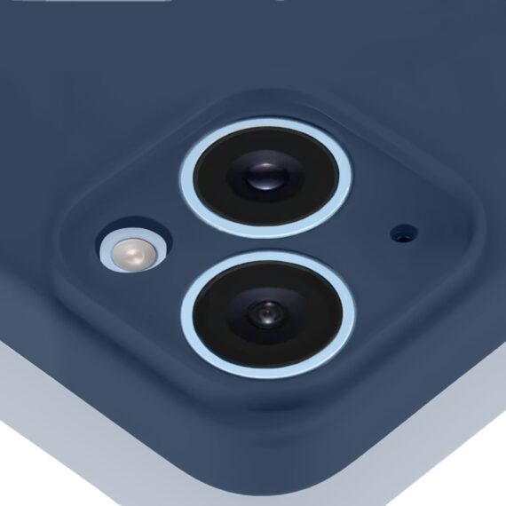 Etui do iPhone 14 silikonowe z mikrofibrą soft touch z osłoną na aparat, granatowe (5)