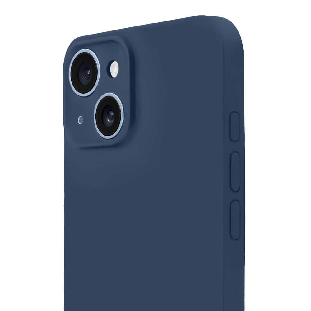 Etui do iPhone 14 silikonowe z mikrofibrą soft touch z osłoną na aparat, granatowe (6)