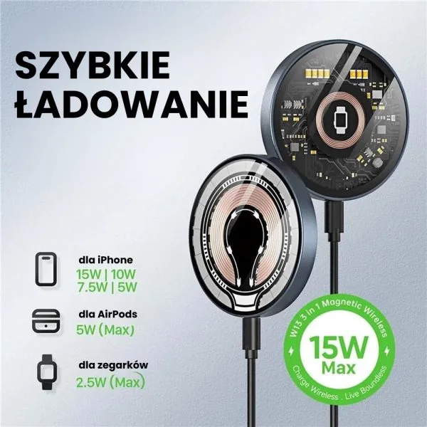 Ładowarka magnetyczna do magsafe iphone 16/15/14/13/12 (mini/plus/pro/pro max) qi 15w, metalowa, miedziana