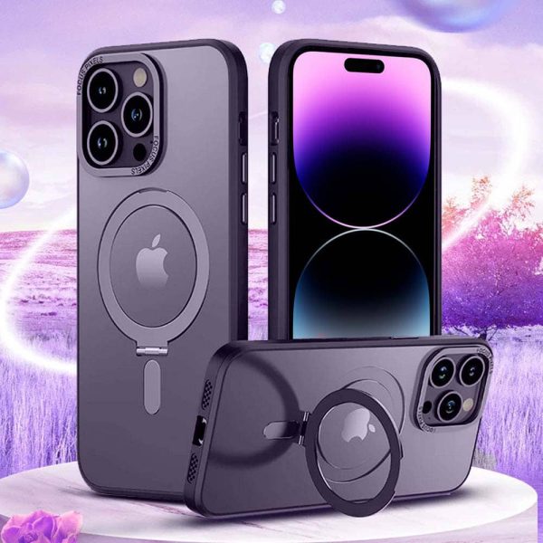 etui do iphone 14 pro max metal cam magsafe stand z podstawką, purpurowe