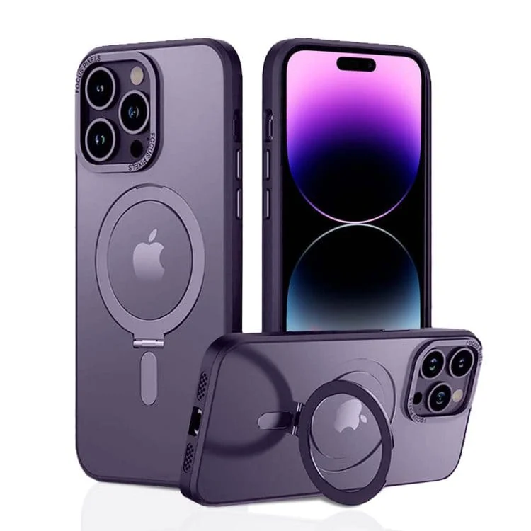 etui do iphone 14 pro max metal cam magsafe stand z podstawką, purpurowe