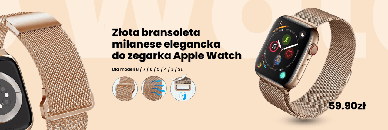 Złota bransoleta milanese elegancka do zegarka Apple Watch