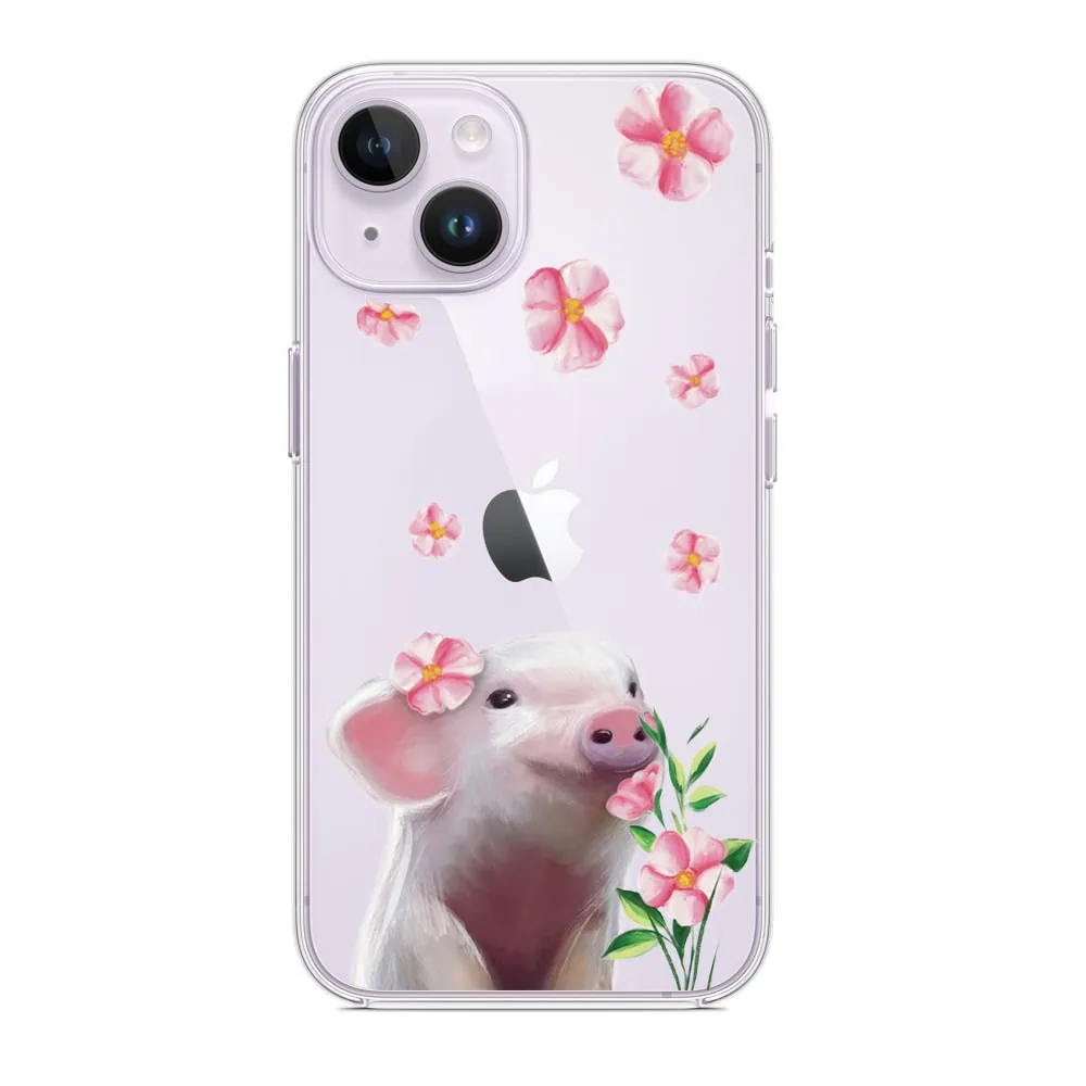 Etui do iPhone 14 Plus, świnka i kwiatki