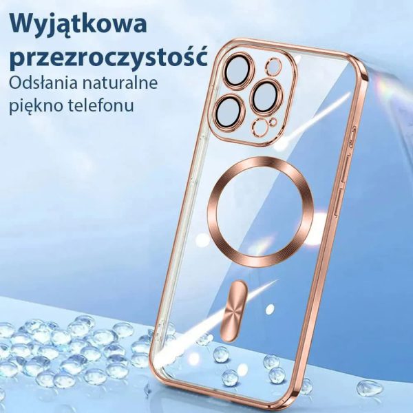 etui do iphone 14 pro max magsafe luxury protect przeźroczyste, hybrydowa ochrona kamery, czerwone złoto