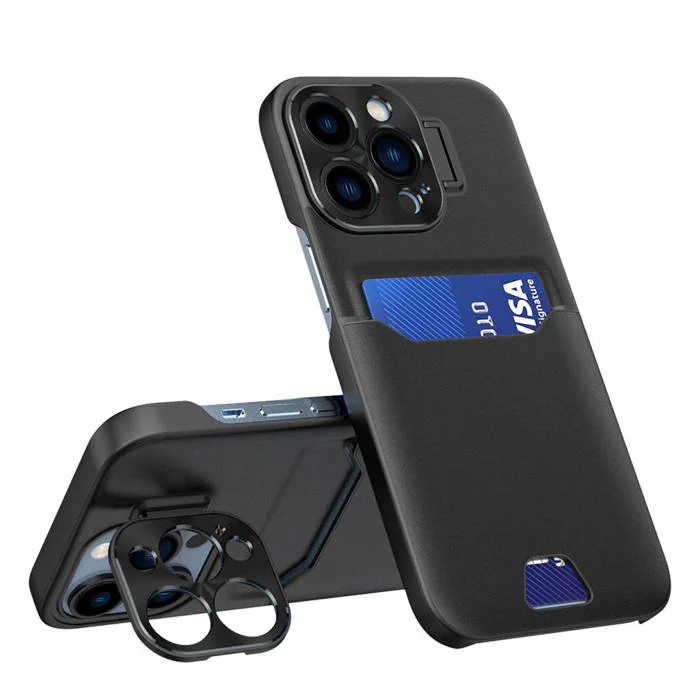 Etui do iPhone 14 Pro Max Leather Stand z osłoną na aparat, miejscem na kartę i podstawką, czarne