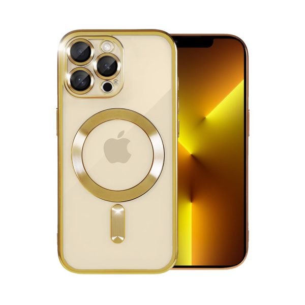 etui do iphone 13 pro max magsafe luxury protect przeźroczyste, hybrydowa ochrona kamery, złote
