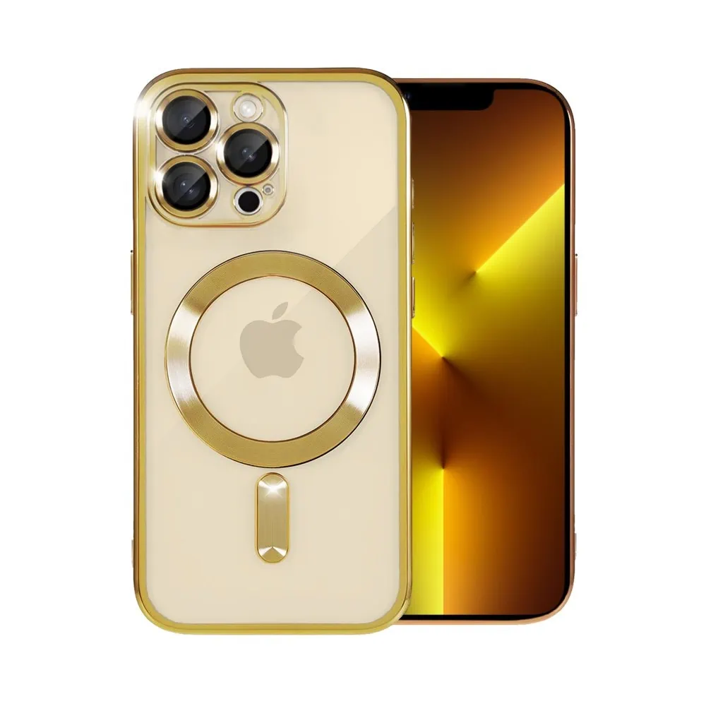 Etui do iPhone 13 Pro MagSafe Luxury Protect przeźroczyste, hybrydowa ochrona kamery, złote