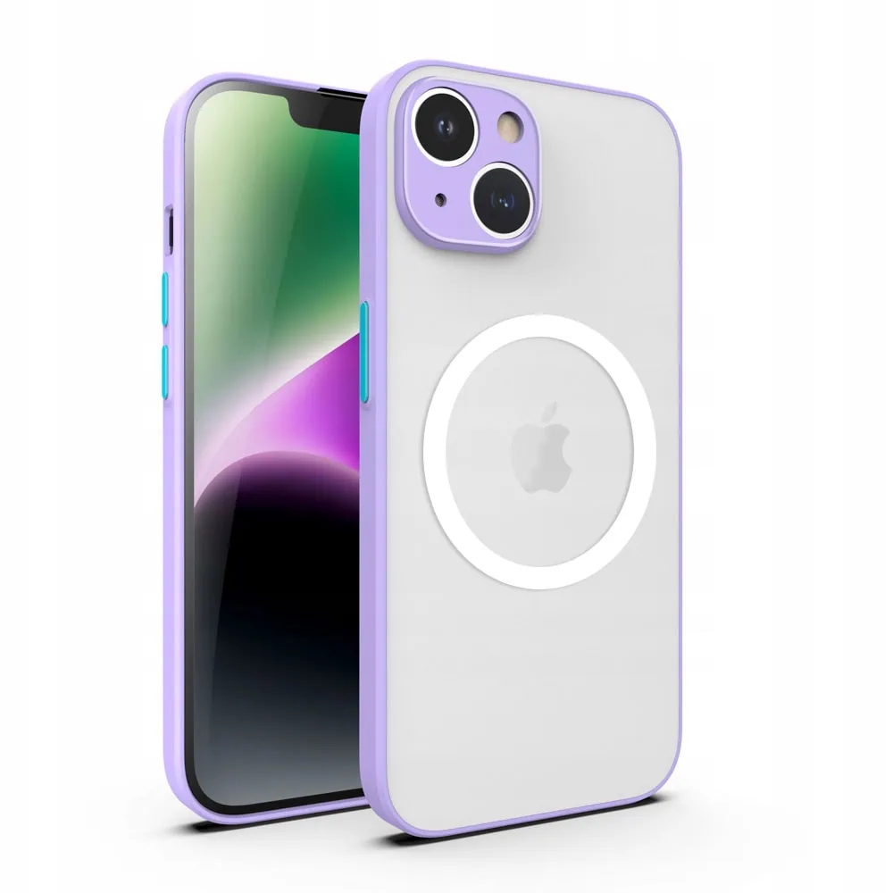 Etui do iPhone 14 MagSafe półprzeźroczyste matowe z ochroną aparatu, fioletowe