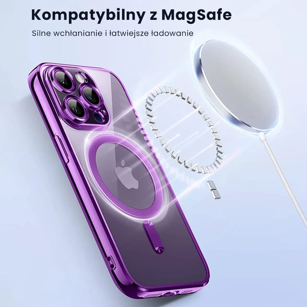 etui do iphone 14 pro magsafe luxury protect przeźroczyste, osłona kamery, purpurowe