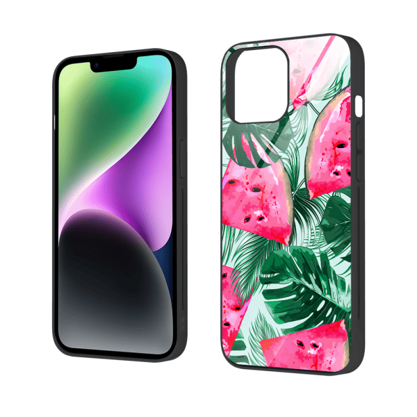 etui do iphone 13, szklany tył, arbuzowa fantazja, czarne