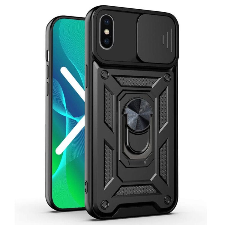 etui do iphone xr pancerne z magnetycznym uchwytem, osłona kamery, czarny