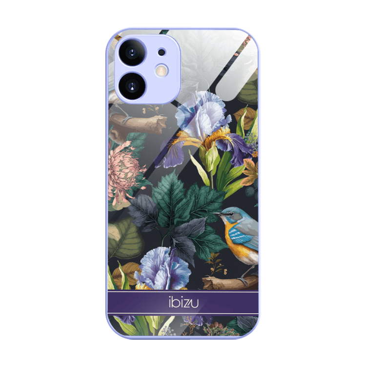 etui do iphone 12, ibizu, szklany tył, osłona kamery, symfonia natury, fioletowe