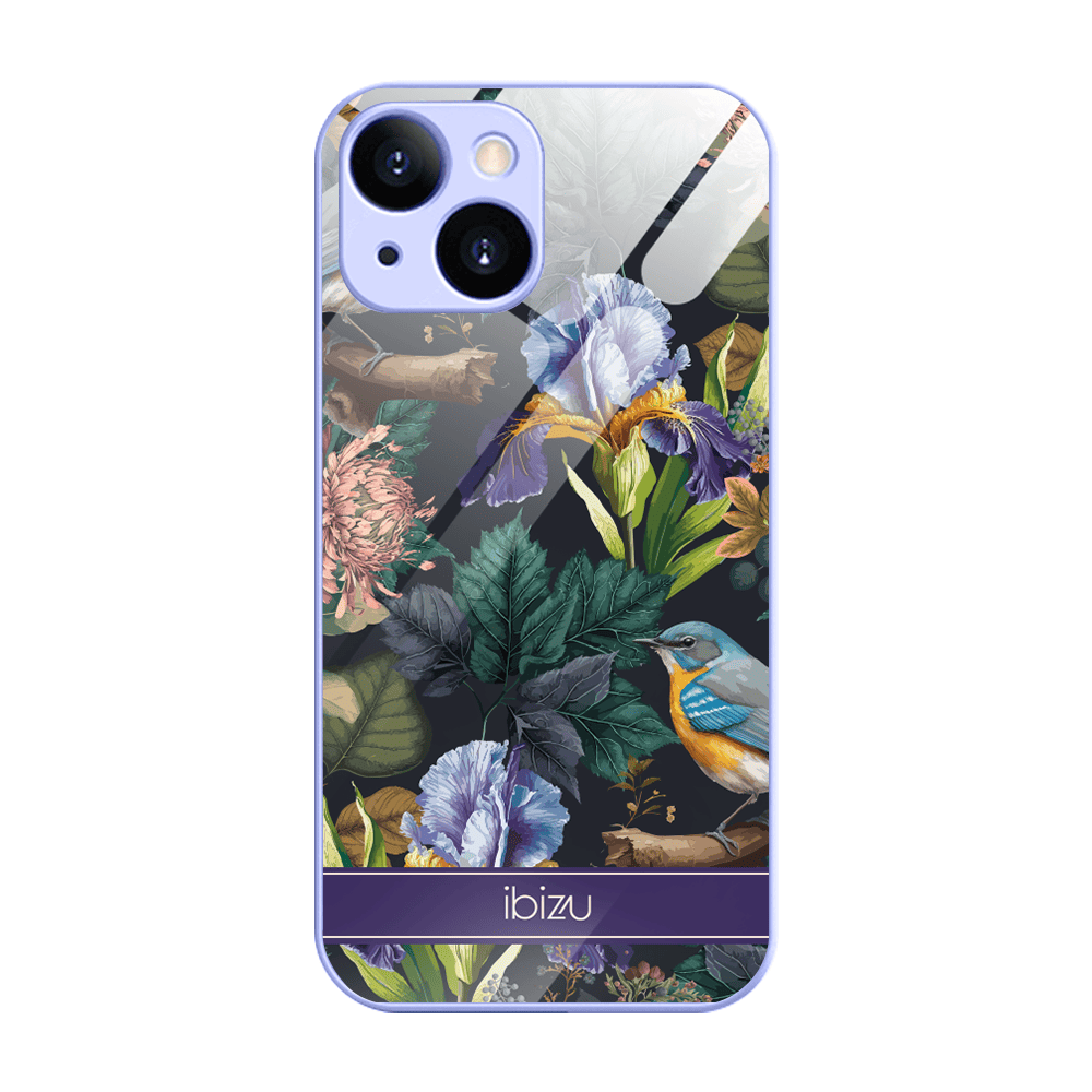 Etui do iPhone 14, Ibizu, szklany tył, osłona kamery, symfonia natury, fioletowe
