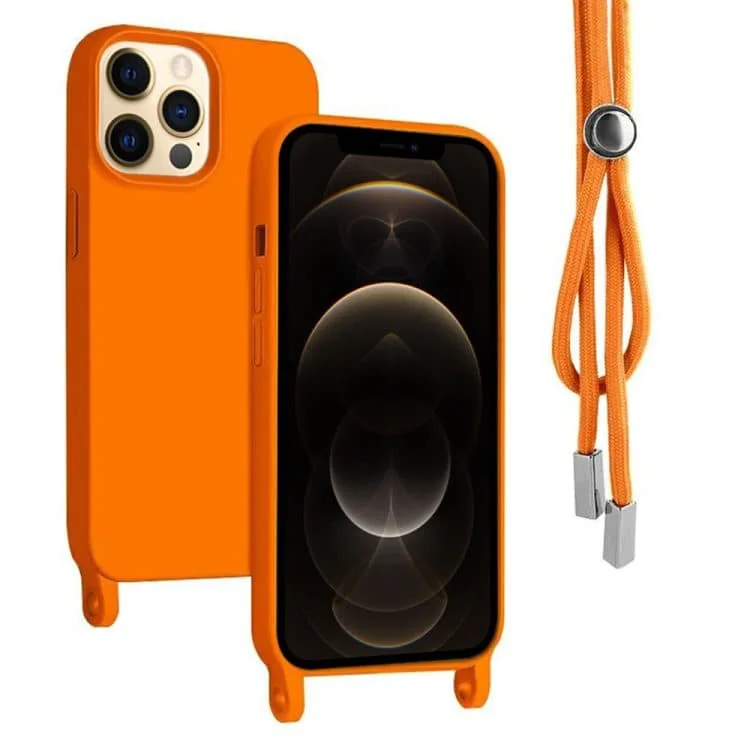 etui do iphone 12 pro wzmacniane crossbody z pomarańczową smyczą jak torebka, pomarańczowe