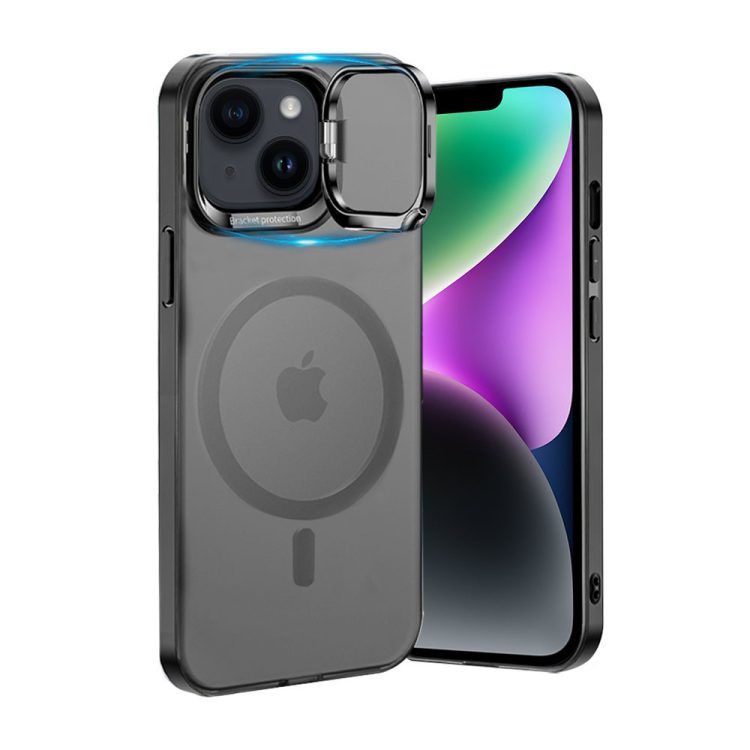 etui do iphone 14 pro cam stand z magsafe matowe półprzeźroczyste, czarne (kopia)